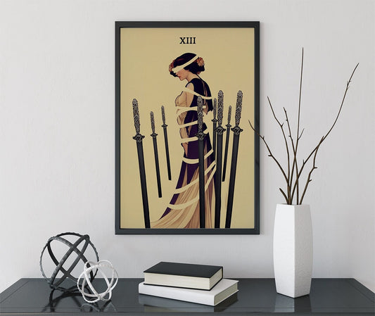 8 of Swords - Tarot Card Print - The Eight of Swords Mucha style Card Poster, No Frame
