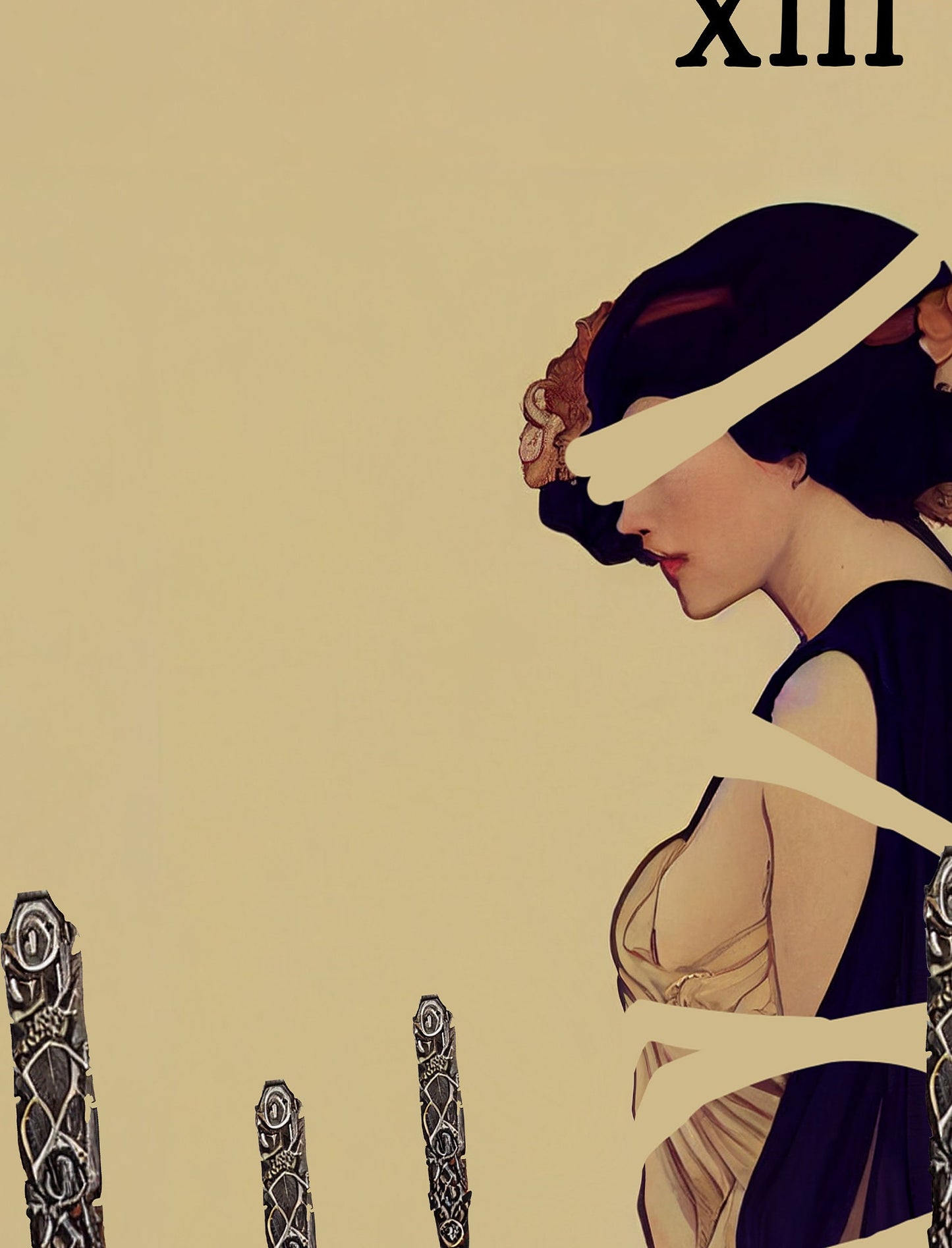 8 of Swords - Tarot Card Print - The Eight of Swords Mucha style Card Poster, No Frame