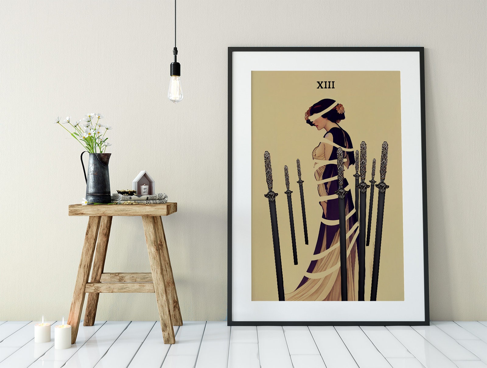 8 of Swords - Tarot Card Print - The Eight of Swords Mucha style Card Poster, No Frame