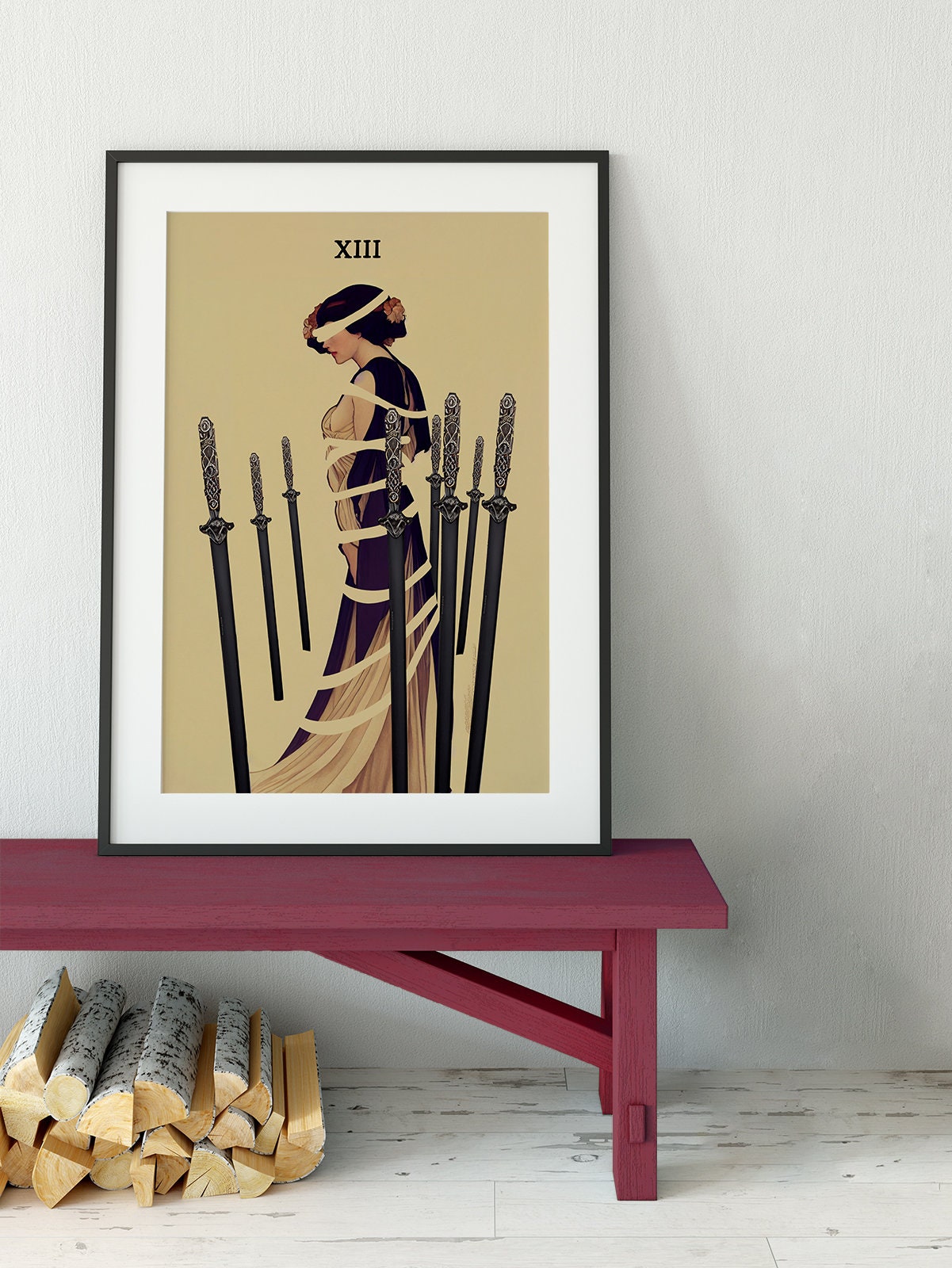 8 of Swords - Tarot Card Print - The Eight of Swords Mucha style Card Poster, No Frame