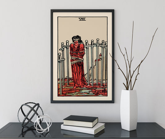 8 of Swords - Tarot Card Print - The Eight of Swords Card Poster, No Frame