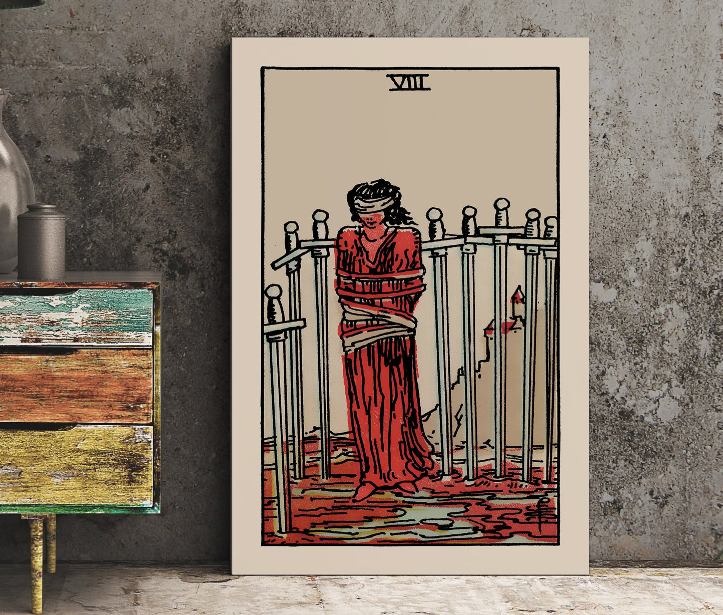 8 of Swords - Tarot Card Print - The Eight of Swords Card Poster, No Frame