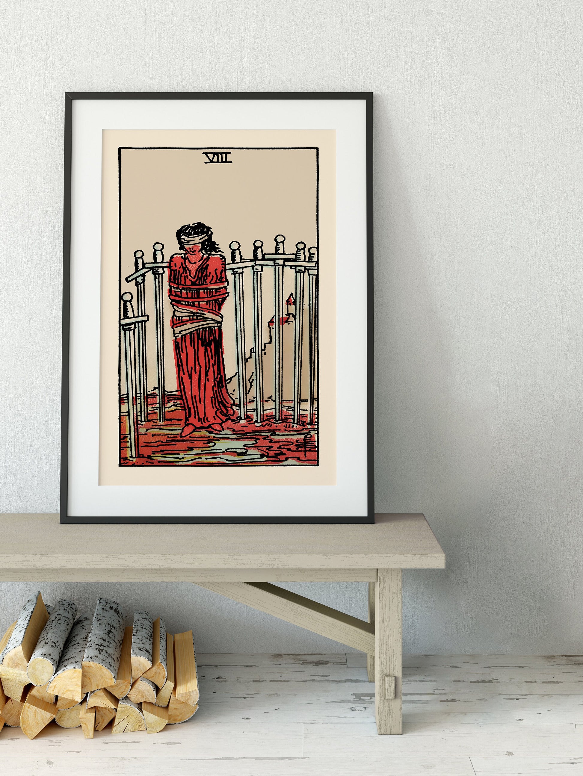 8 of Swords - Tarot Card Print - The Eight of Swords Card Poster, No Frame