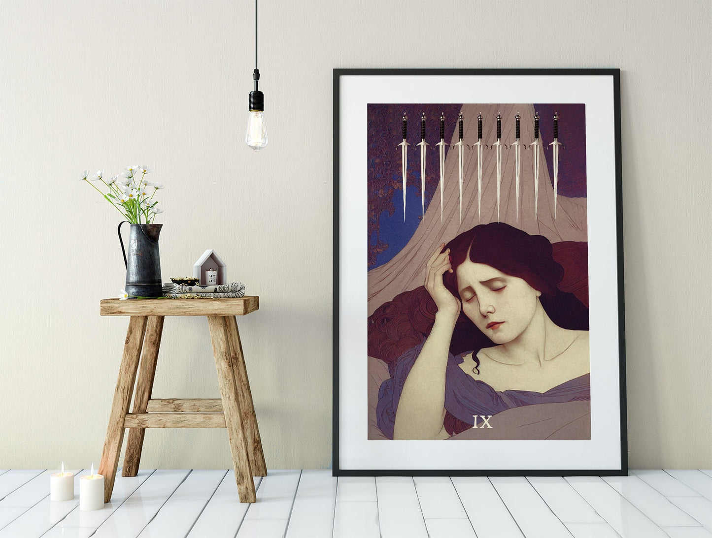 9 of Swords - Tarot Card Print from the Green Menagerie Deck - The 9 of Swords Card Poster, No Frame