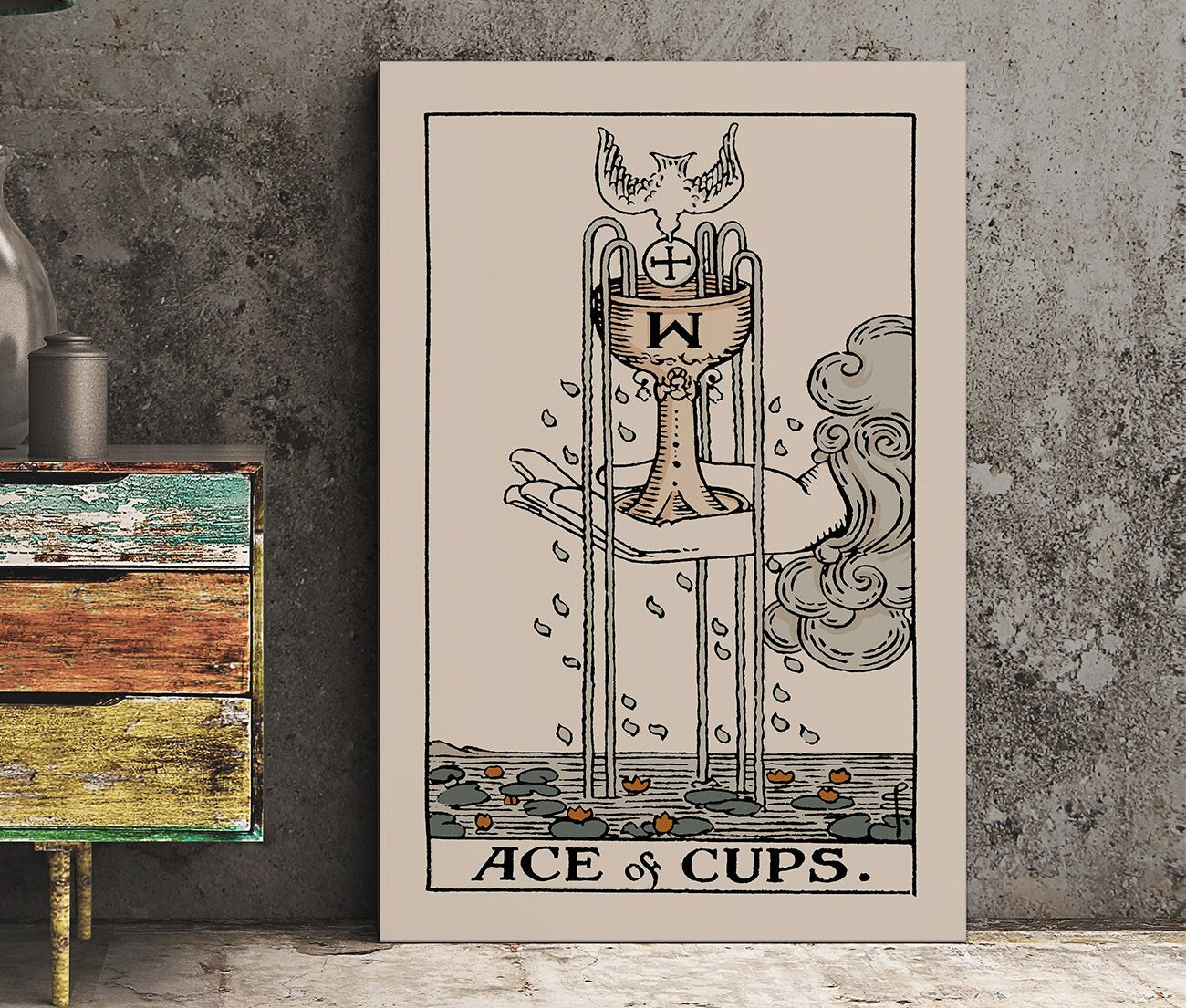 Ace Of Cups- Tarot Card Print - The Ace Of Cups Neutral Vibes Card Poster Eclectic Tarot, No Frame