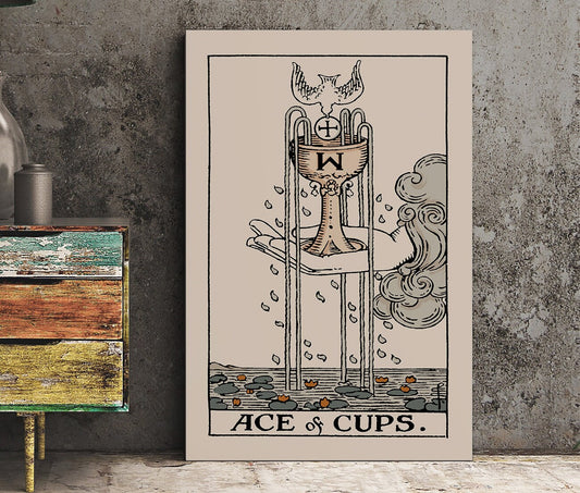 Ace Of Cups- Tarot Card Print - The Ace Of Cups Neutral Vibes Card Poster Eclectic Tarot, No Frame