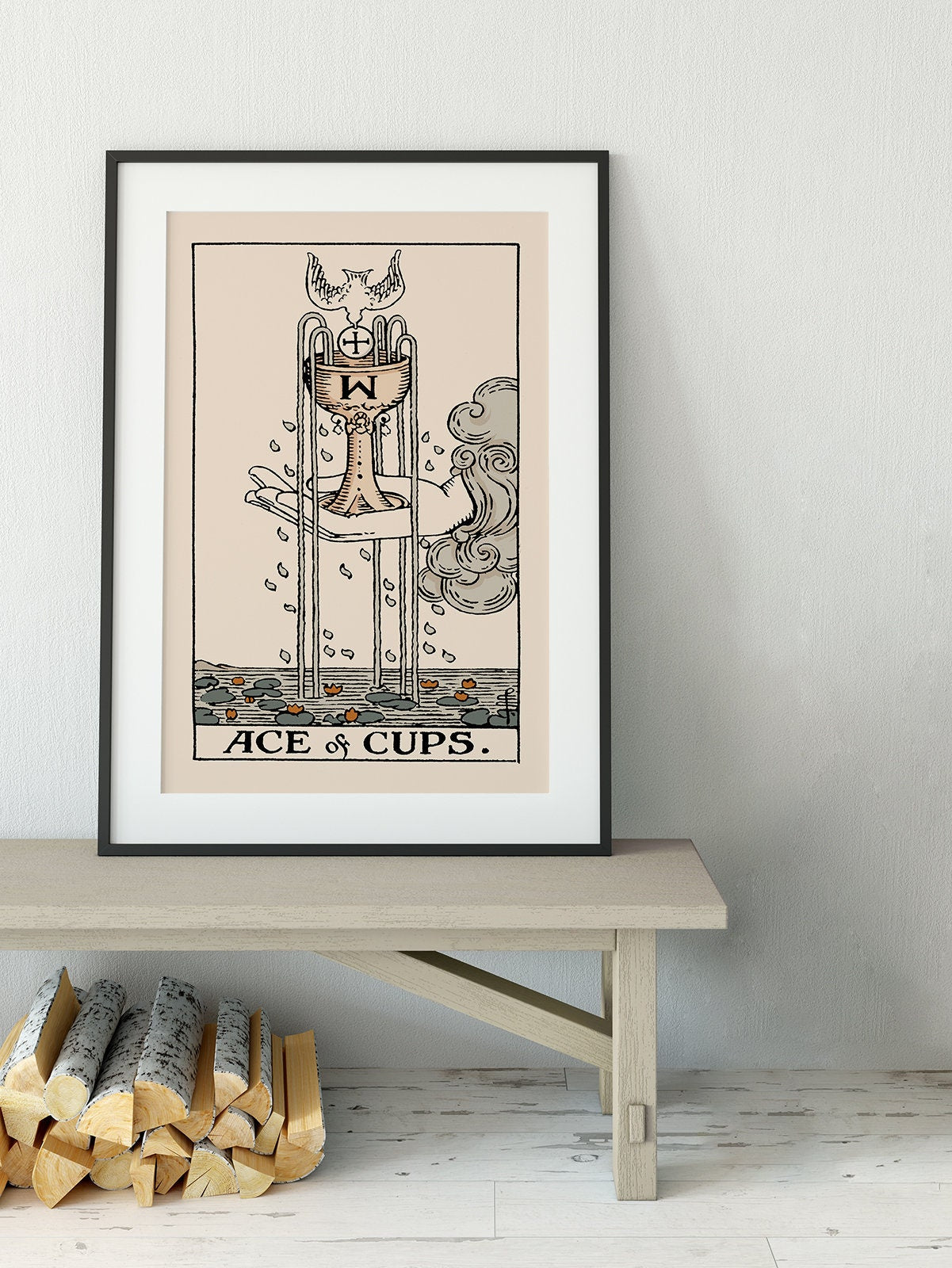 Ace Of Cups- Tarot Card Print - The Ace Of Cups Neutral Vibes Card Poster Eclectic Tarot, No Frame