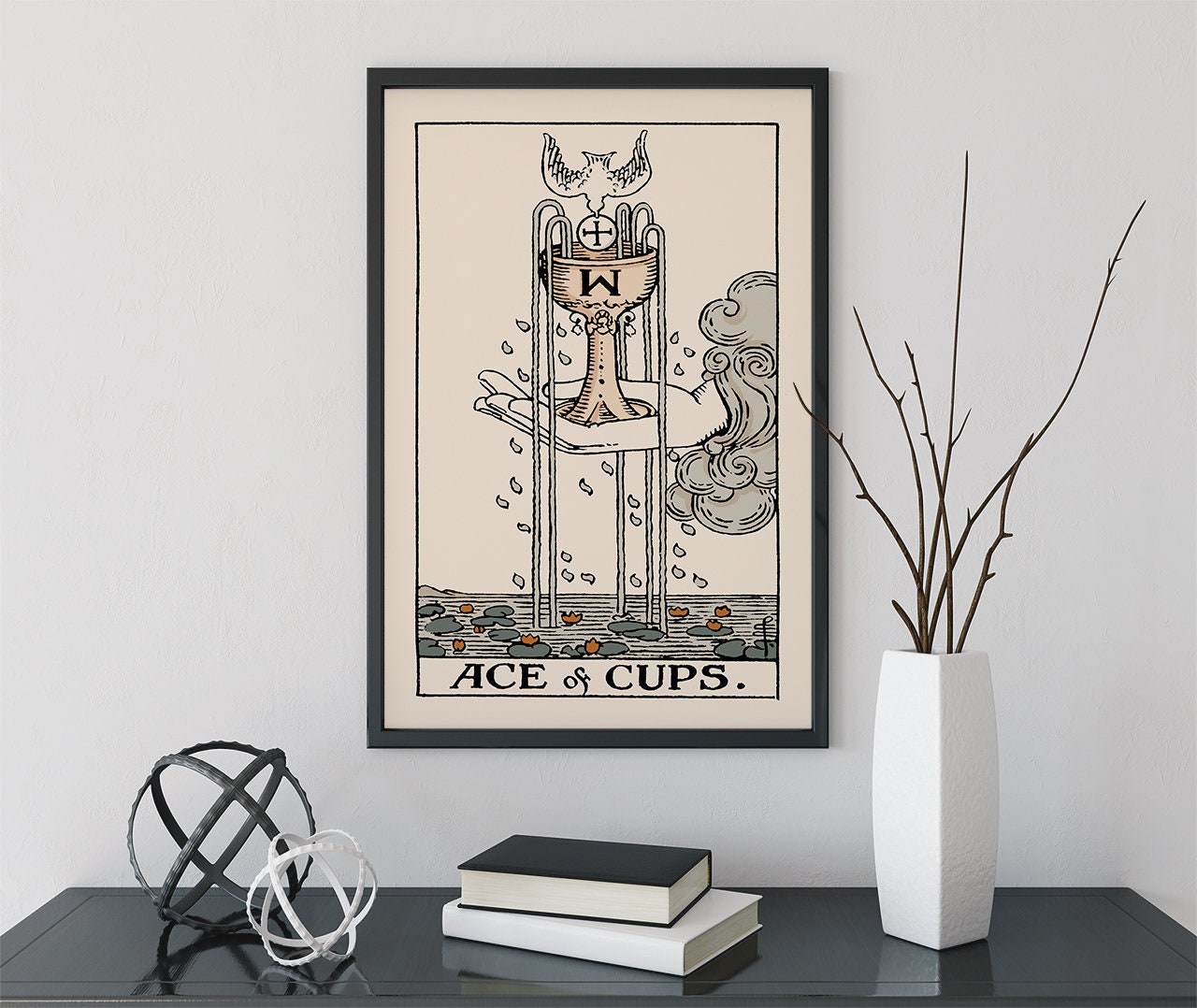 Ace Of Cups- Tarot Card Print - The Ace Of Cups Neutral Vibes Card Poster Eclectic Tarot, No Frame