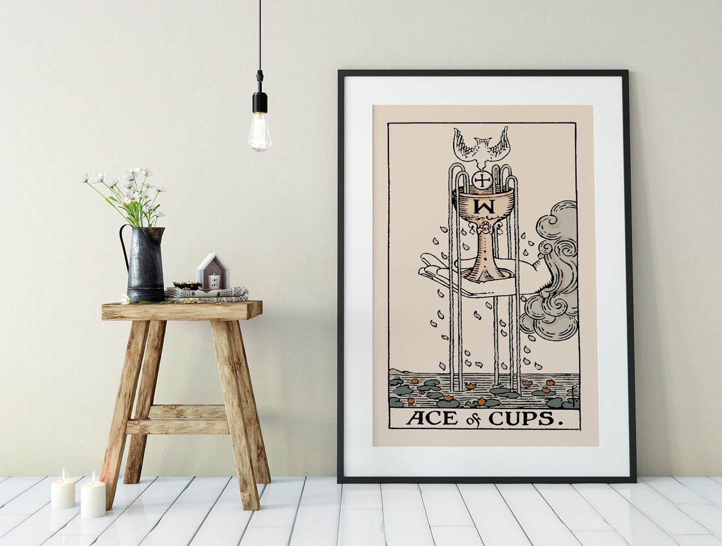 Ace Of Cups- Tarot Card Print - The Ace Of Cups Neutral Vibes Card Poster Eclectic Tarot, No Frame