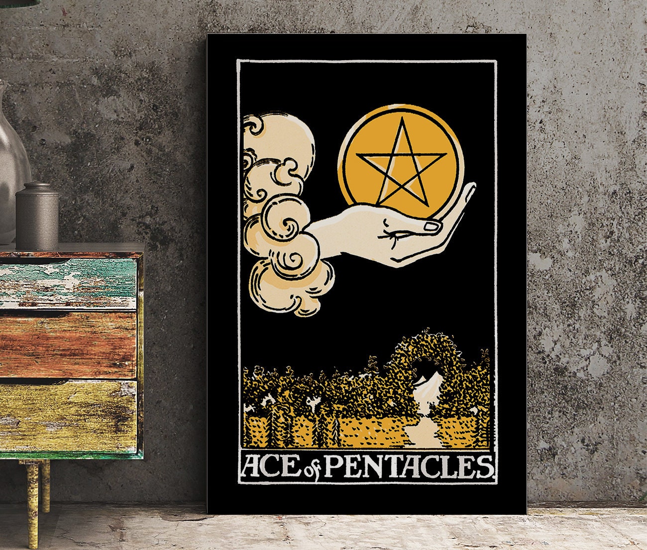 Ace Of Pentacles- Tarot Card Print from the Green Menagerie Tarot - The Ace Of Pentacles Card Poster, No Frame