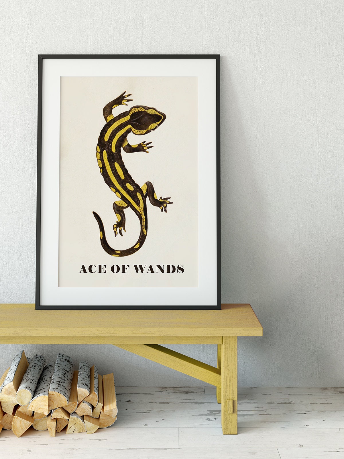 Ace of Wands Salamander Card - Tarot Card Print - The Ace of Wands Card Poster, No Frame