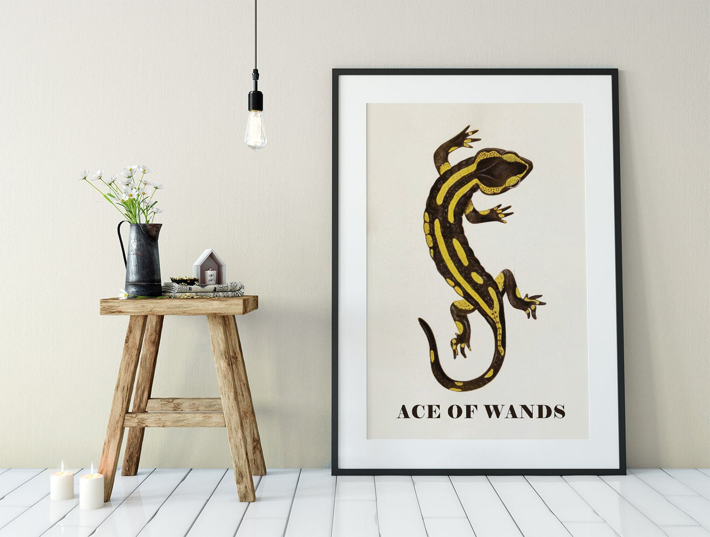 Ace of Wands Salamander Card - Tarot Card Print - The Ace of Wands Card Poster, No Frame