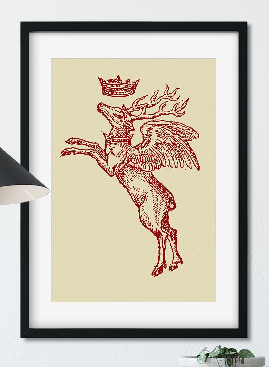 Four Minimalist French Emblems Caduceus (Medicine Symbol), Porcupine and Deer with Crown - by Claude Paradin - Devises heroïques (1557)