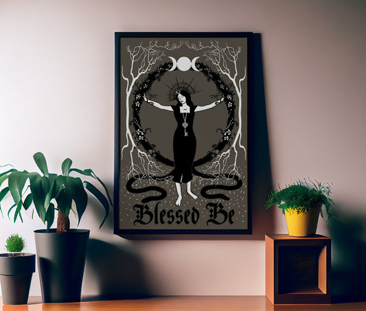 Blessed Be Occult Print, Moon Goddess Hecate Poster, Wiccan Art - Hekate Witchy Print, No Frame