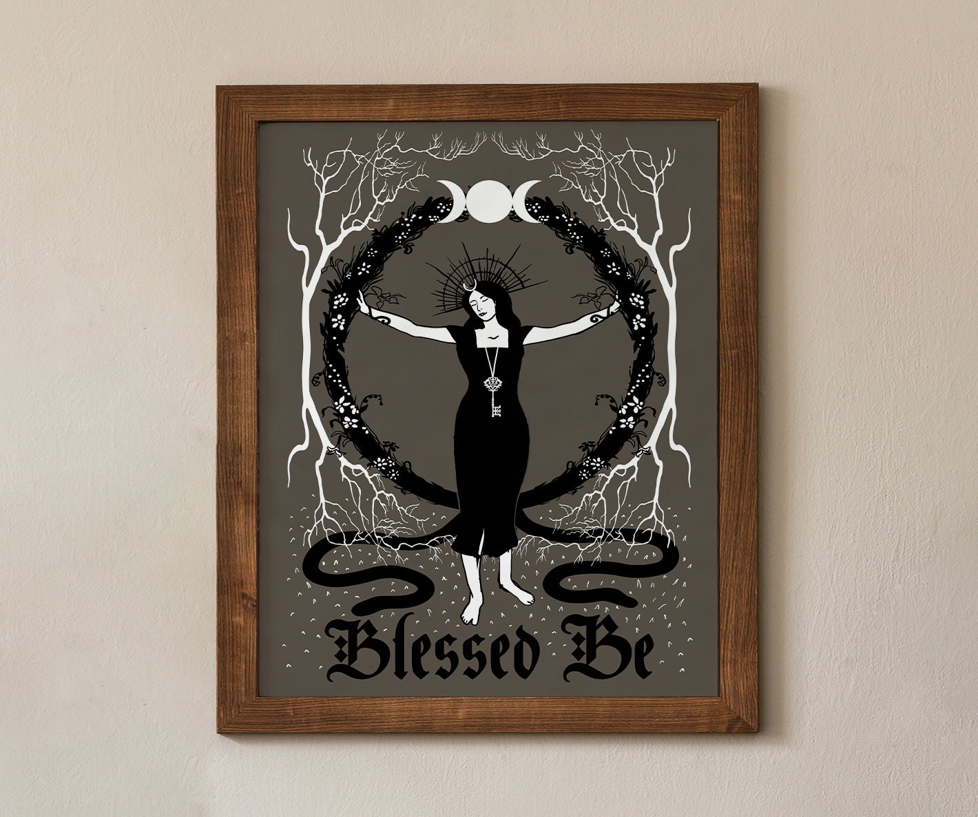 Blessed Be Occult Print, Moon Goddess Hecate Poster, Wiccan Art - Hekate Witchy Print, No Frame