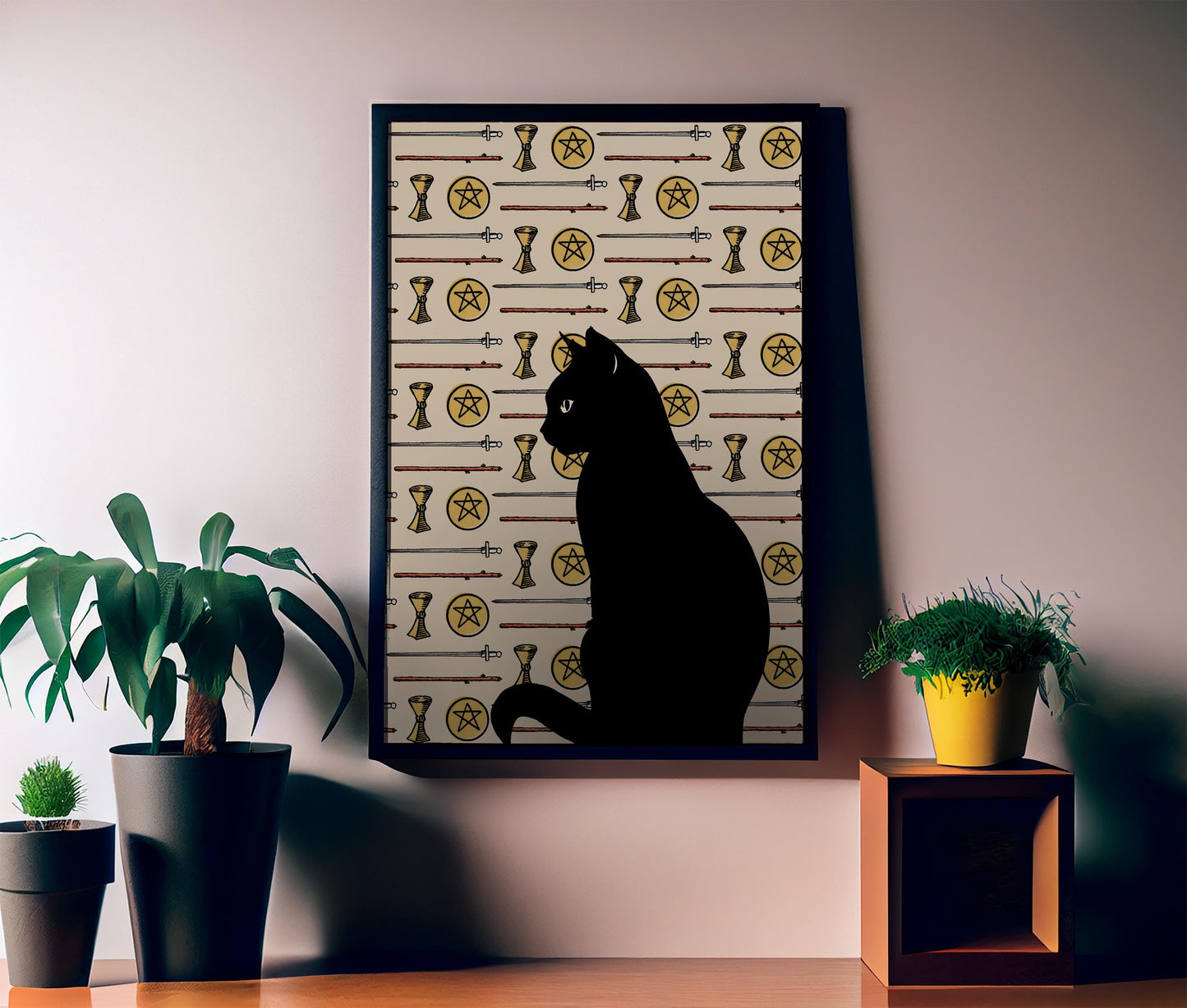 Cat with Tarot Elements Print - Cat Lover Print - The Tarot Lovers Poster, No Frame