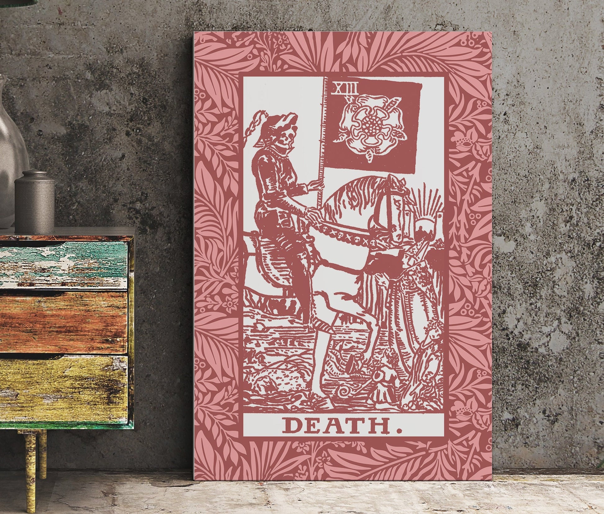 Death - Pink & White Tarot Card Print - The Death Card Pink Poster, No Frame