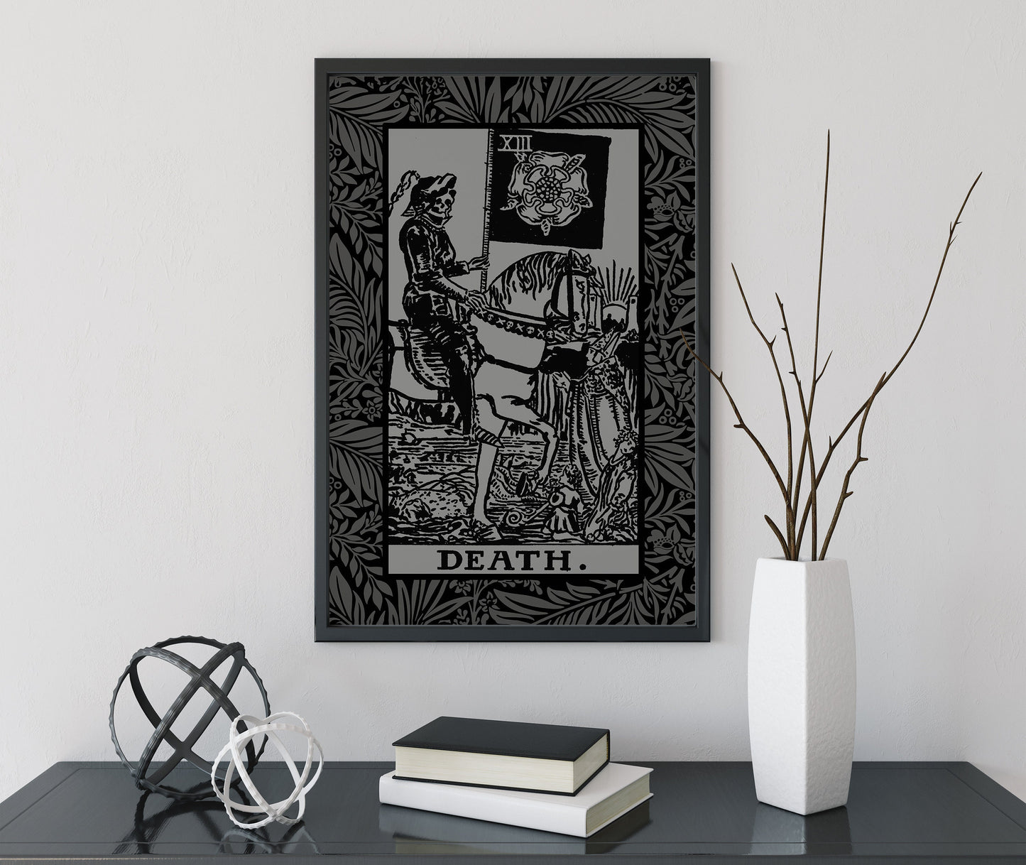 Death Tarot Card Gray and Black Print - The Death Card Grey Poster, No Frame