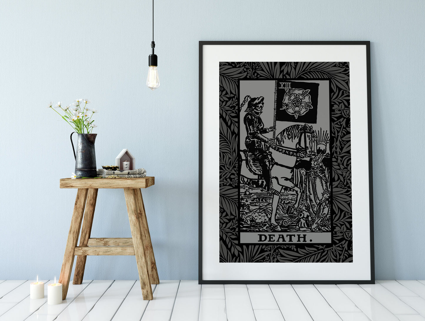 Death Tarot Card Gray and Black Print - The Death Card Grey Poster, No Frame
