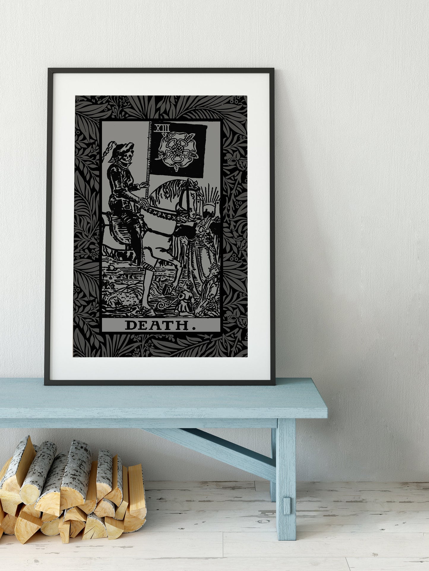 Death Tarot Card Gray and Black Print - The Death Card Grey Poster, No Frame
