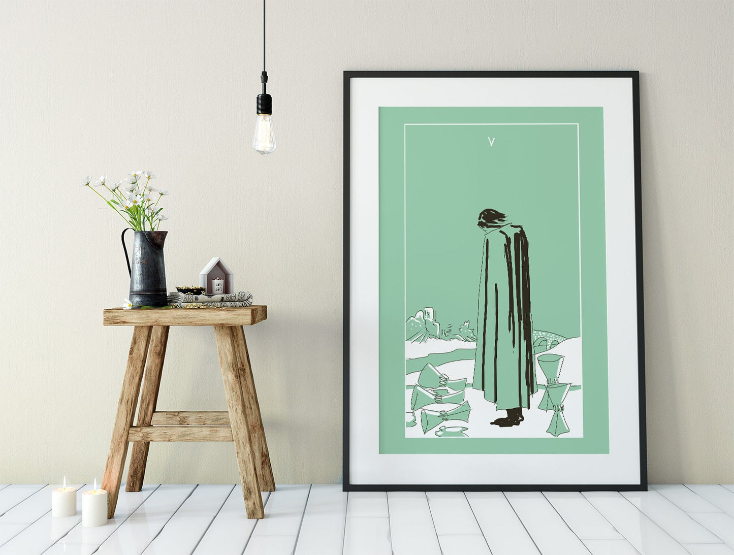 Five of Cups - Tarot Card Print from the Green Menagerie Deck Coming To Kickstarter Soon - The Five of Cups Card Poster, No Frame