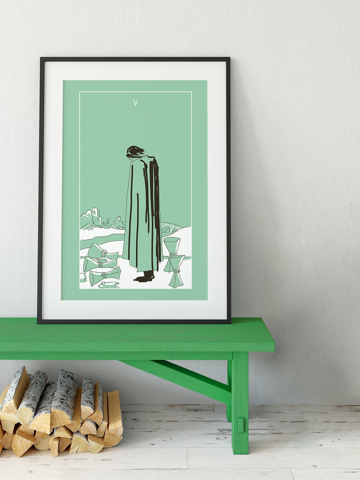 Five of Cups - Tarot Card Print from the Green Menagerie Deck Coming To Kickstarter Soon - The Five of Cups Card Poster, No Frame