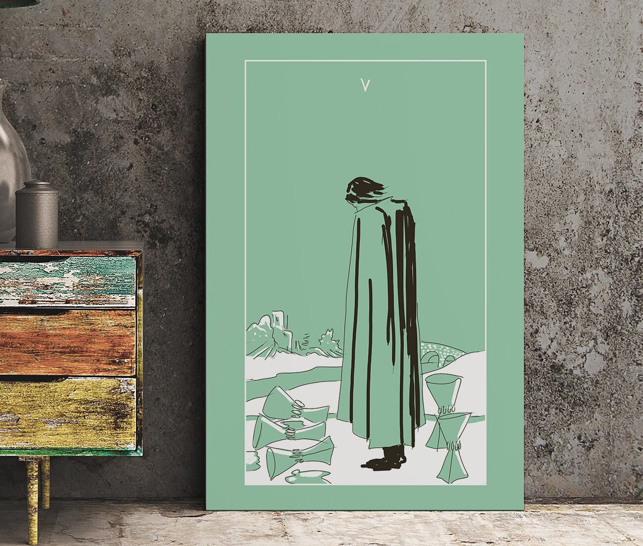 Five of Cups - Tarot Card Print from the Green Menagerie Deck Coming To Kickstarter Soon - The Five of Cups Card Poster, No Frame