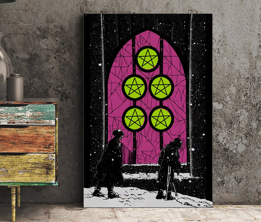 Five of Pentacles- Tarot Card Print from the Green Menagerie Tarot Coming to Kickstarter Soon - The Five of Pentacles Card Poster, No Frame