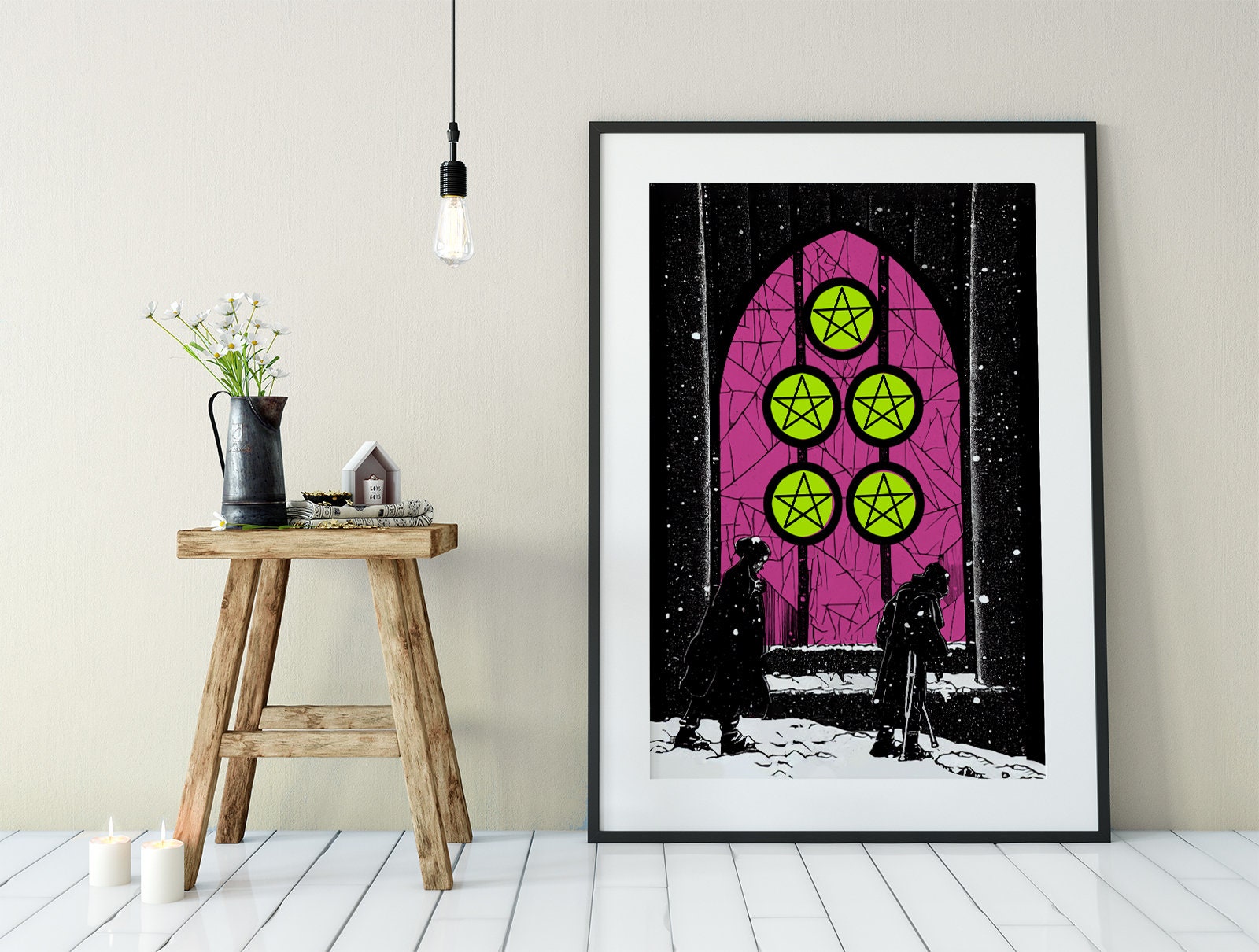 Five of Pentacles- Tarot Card Print from the Green Menagerie Tarot Coming to Kickstarter Soon - The Five of Pentacles Card Poster, No Frame