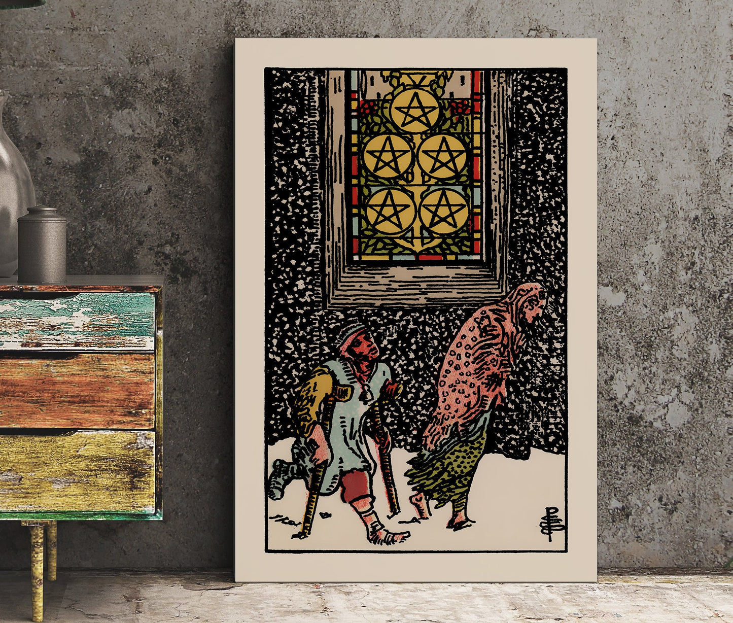 Five of Pentacles- Tarot Card Print - The Five of Pentacles Card Poster, No Frame