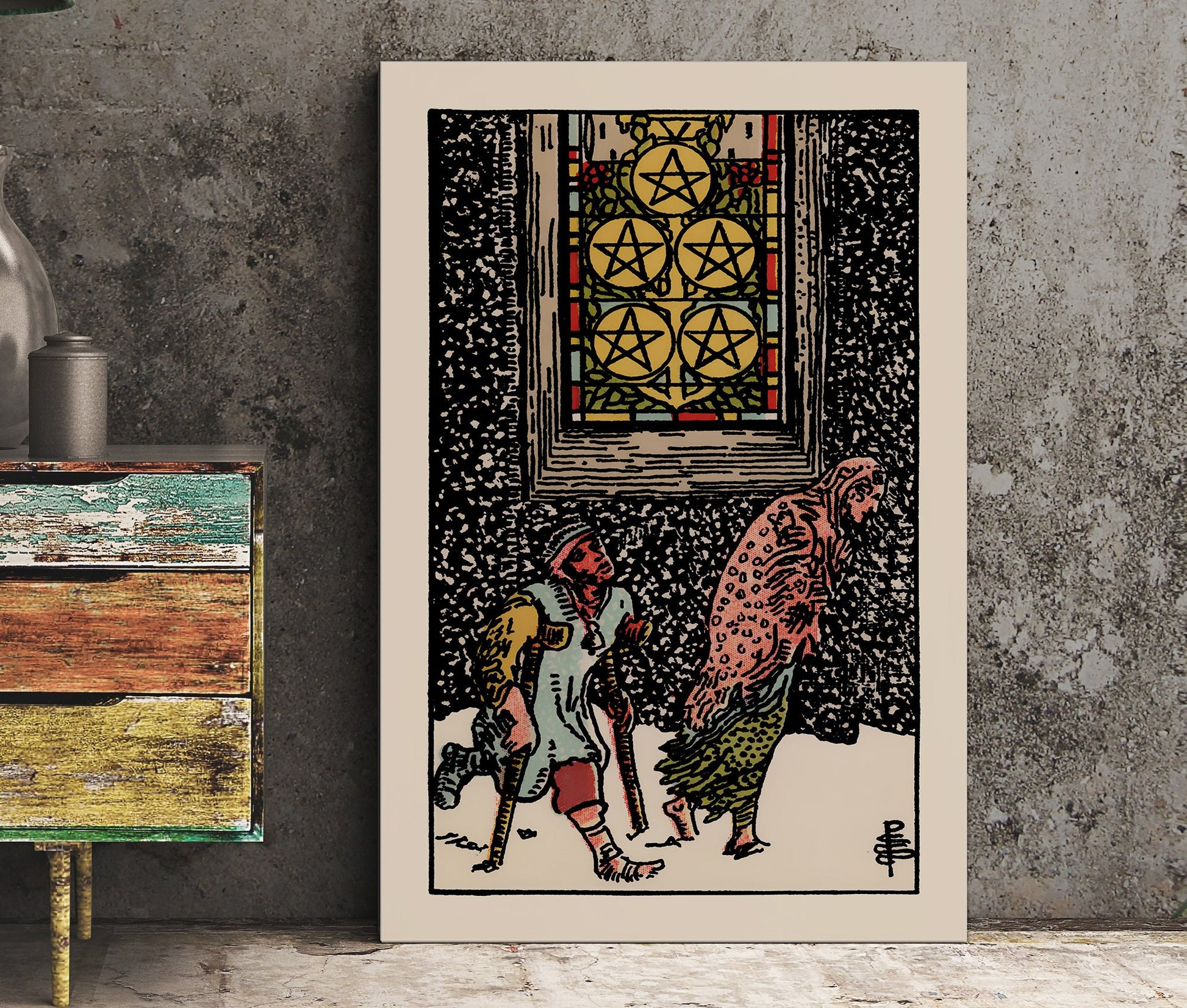 Five of Pentacles- Tarot Card Print - The Five of Pentacles Card Poster, No Frame