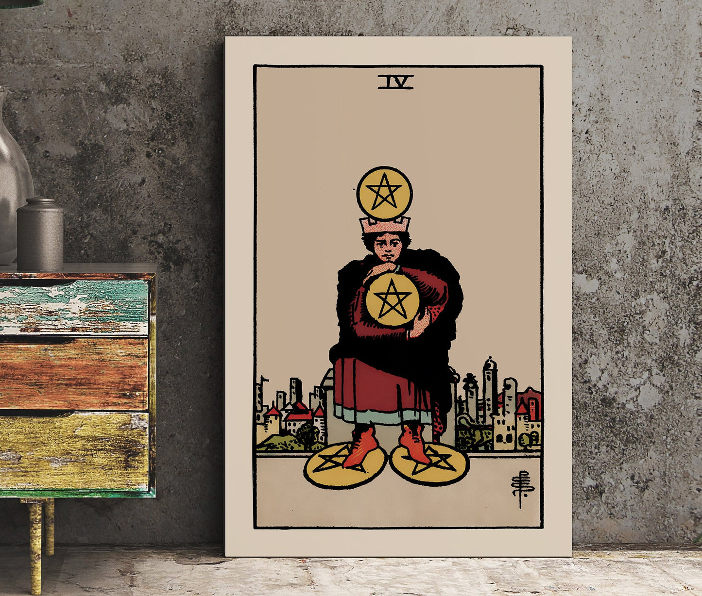 Four of Pentacles- Tarot Card Print - The Four of Pentacles Card Poster, No Frame