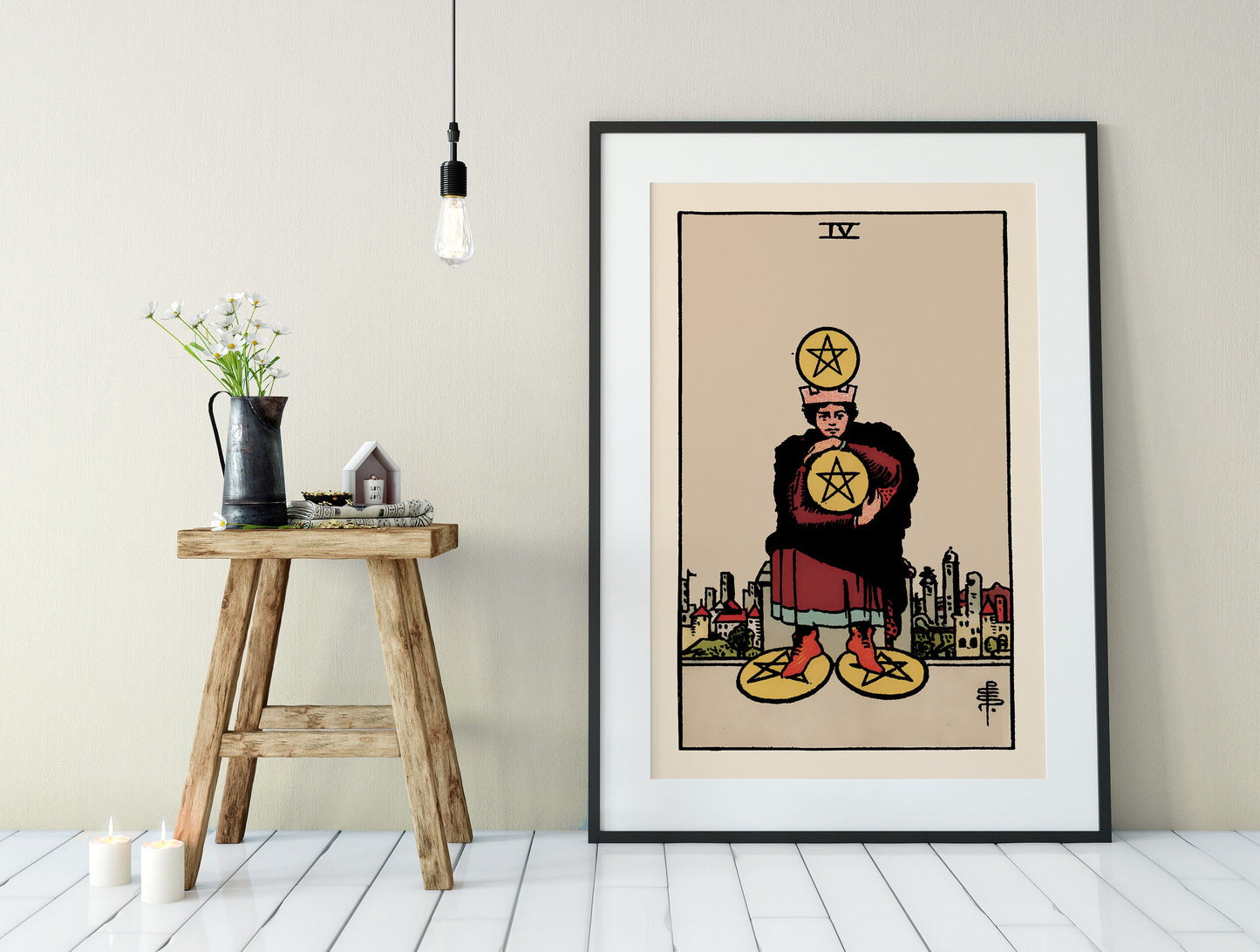 Four of Pentacles- Tarot Card Print - The Four of Pentacles Card Poster, No Frame