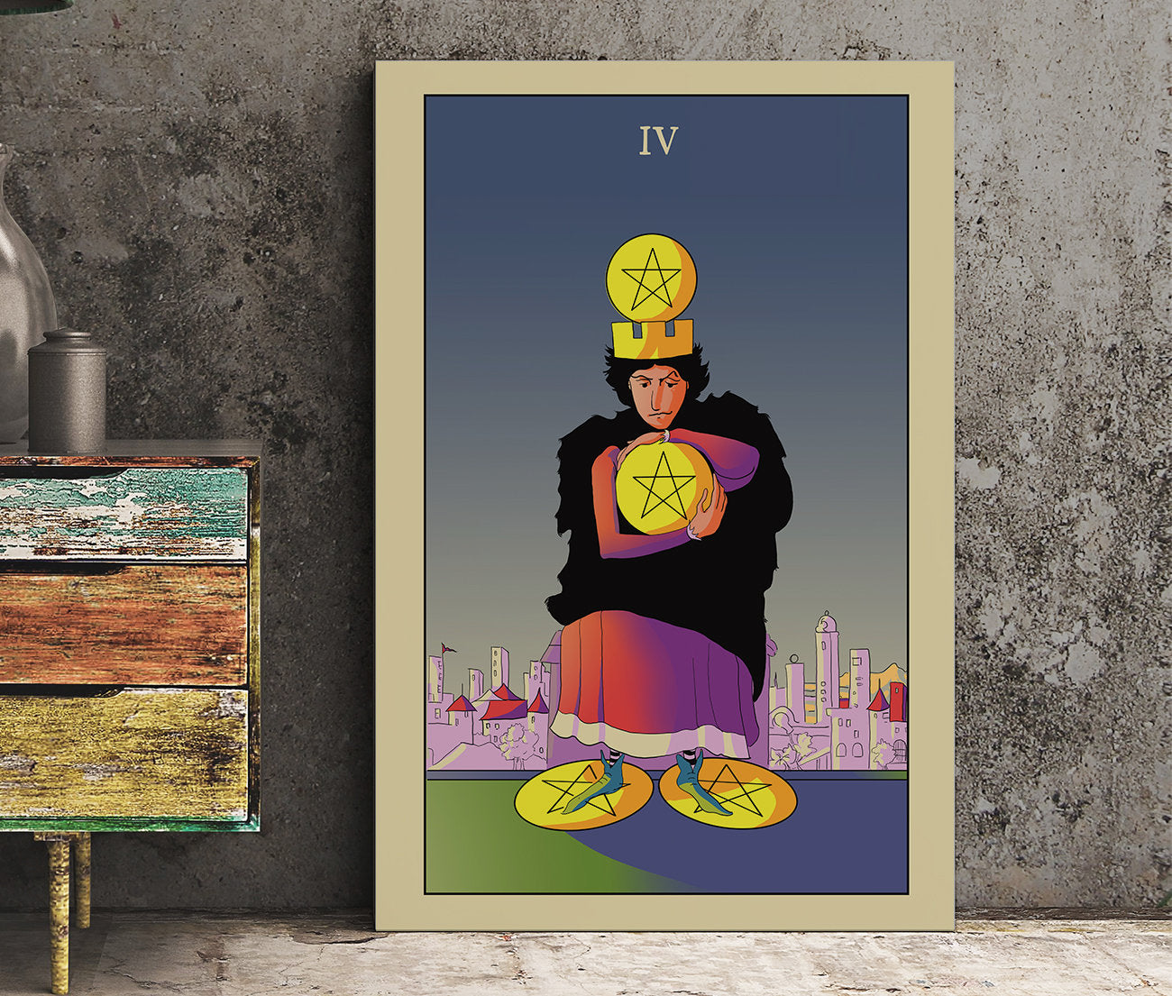 Four of Pentacles- Tarot Card Print from the Green Menagerie Tarot - The Four of Pentacles Card Poster, No Frame