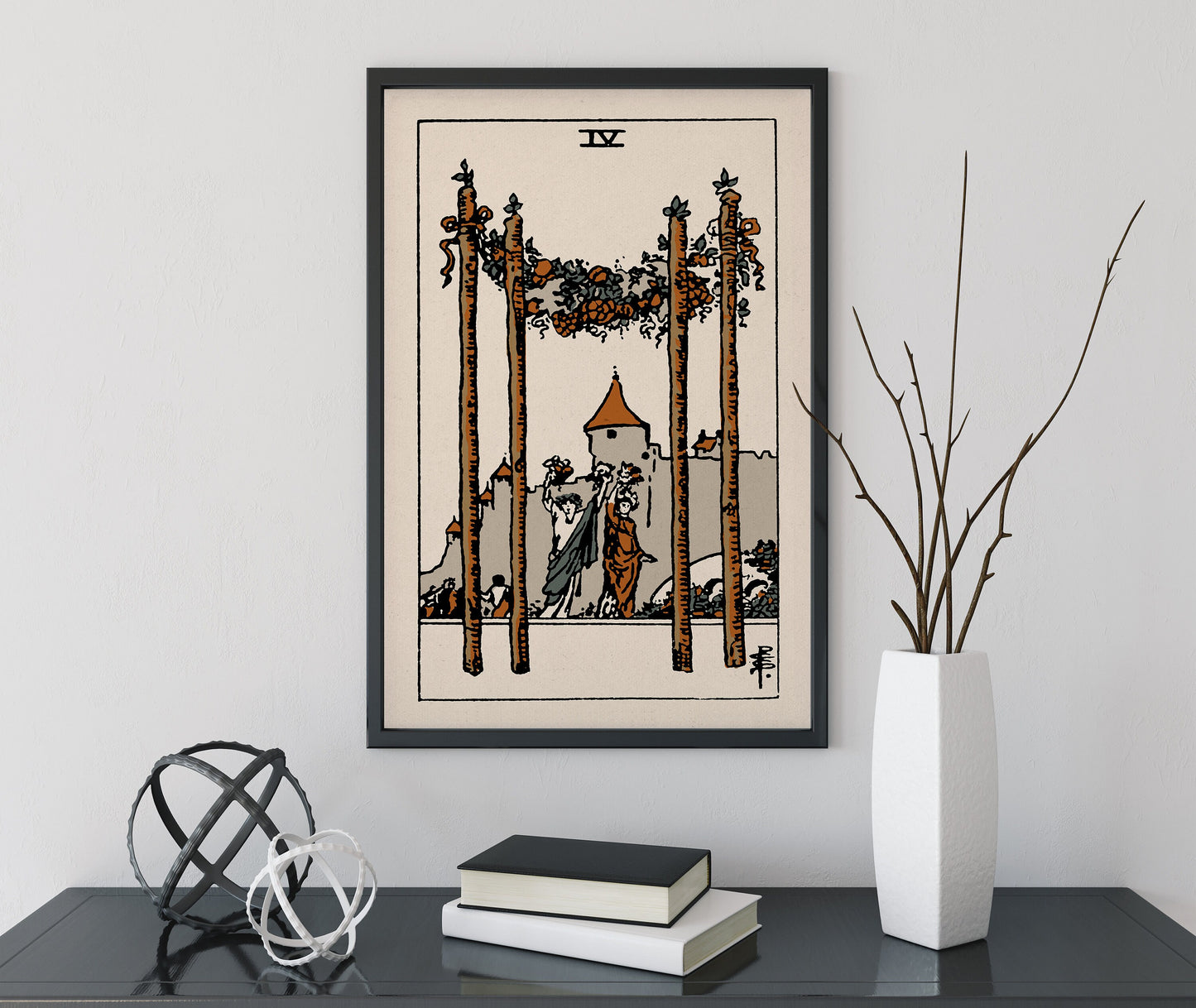 Four of Wands - Tarot Card Print - The 4 of Wands Card Natural Vibe Poster, No Frame