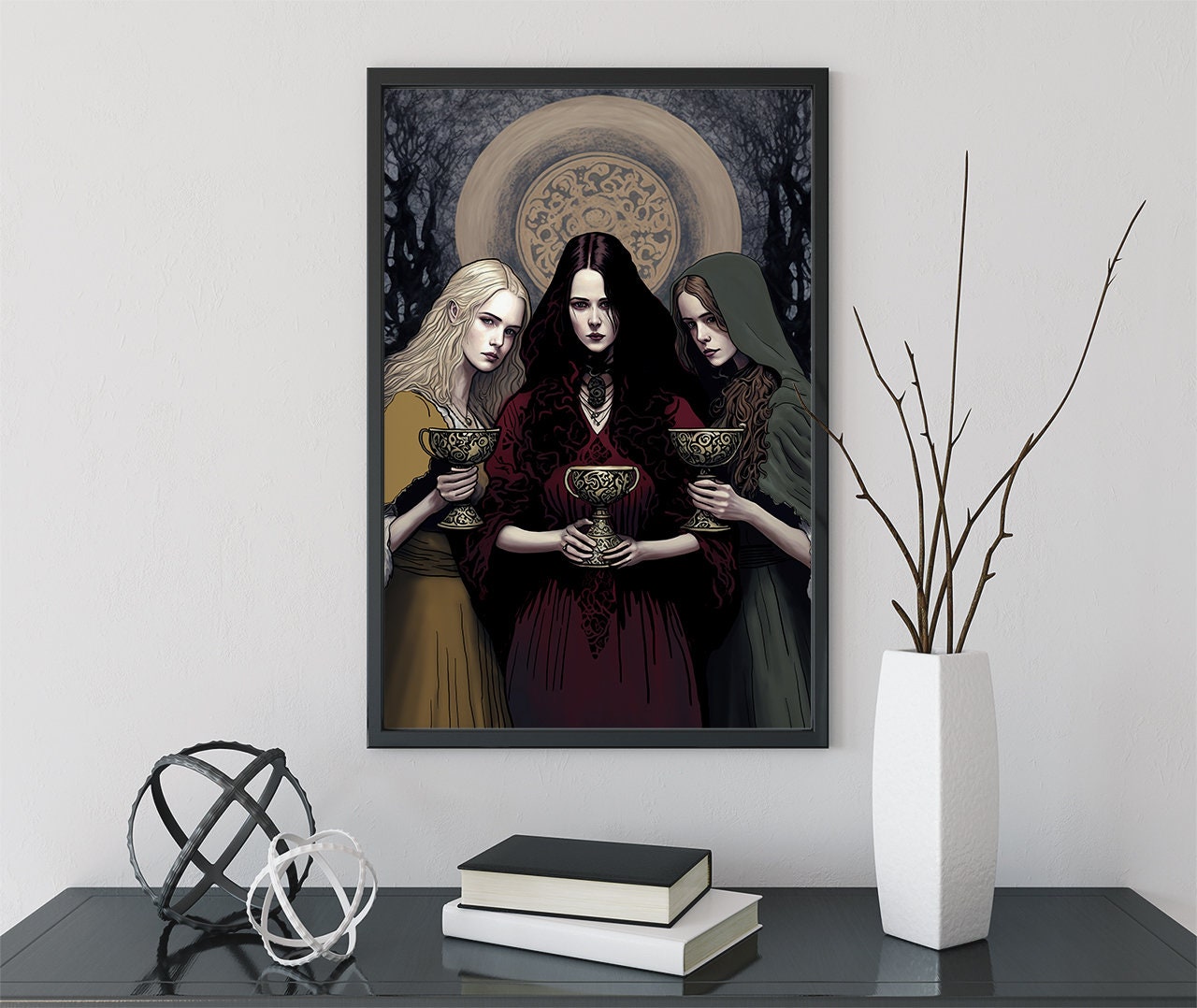 Hecate Moon Goddess Poster - Painted - Wiccan Triple Goddess Print - Hekate Witchy Painted Print, No Frame