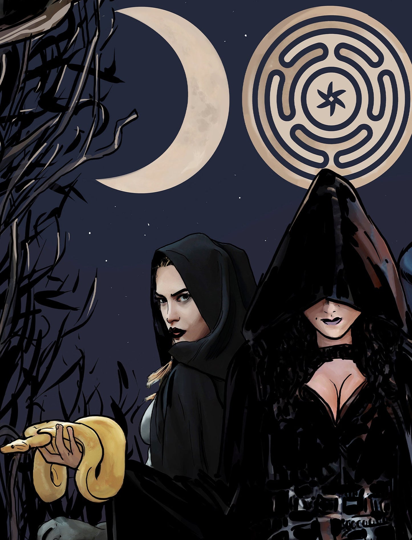 Hecate Moon Goddess Poster - Painted - Wiccan Triple Goddess Tapestry - Hekate Witchy Painted Print, No Frame