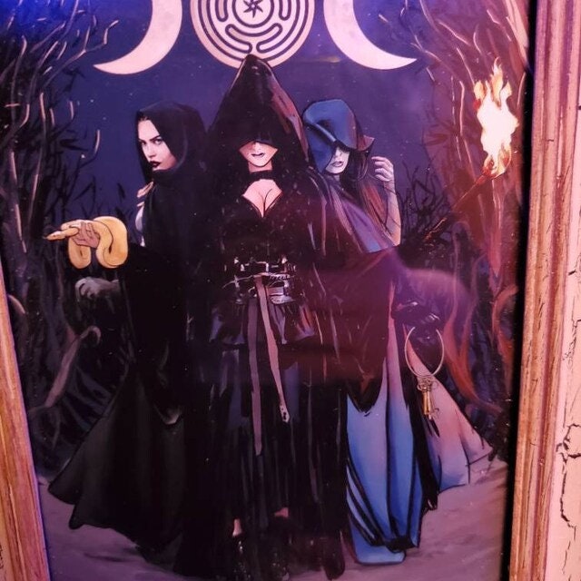 Hecate Moon Goddess Poster - Painted - Wiccan Triple Goddess Tapestry - Hekate Witchy Painted Print, No Frame