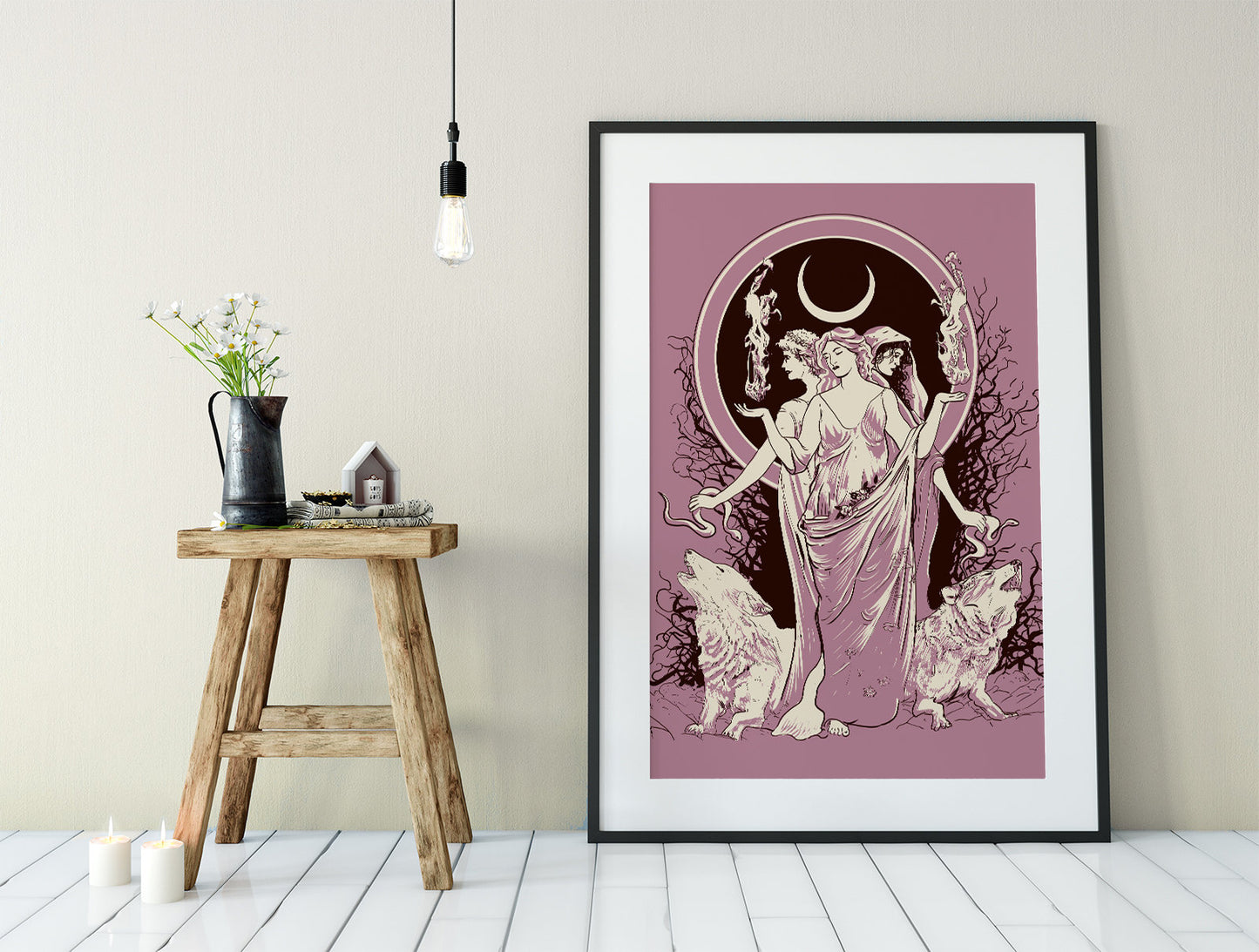 Moon Goddess Hecate Poster- Wiccan Tapestry - Violet Hecate Witchy Print, No Frame