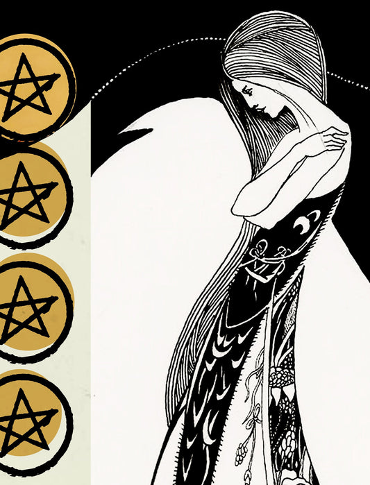 Nine of Pentacles Tarot Card Print Poster Aubrey Beardsley Illustration No Frame by My Store