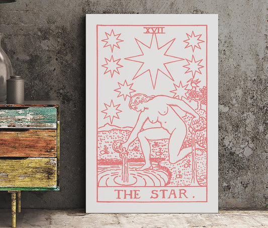 The Star - Tarot Card Print - The Star Pink and White Poster, No Frame