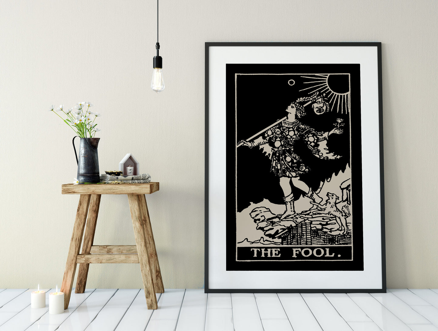 The Fool - Tarot Card Print - The Fool Black Card Poster, No Frame
