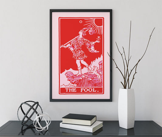 The Fool Tarot Card Print Red And Pink Poster No Frame by My Store