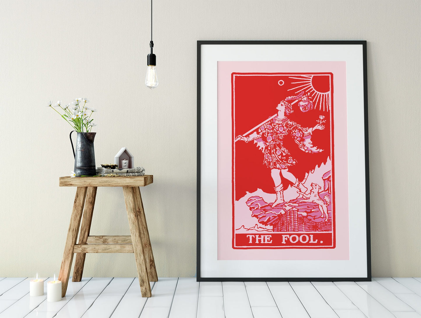 The Fool - Tarot Card Print - The Fool Card Red and Pink Poster, No Frame