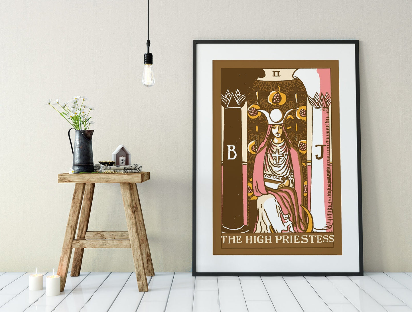 The High Priestess - Tarot Card Print - The High Priestess Card Neapolitan Pastel Goth Punk Brown Poster, No Frame