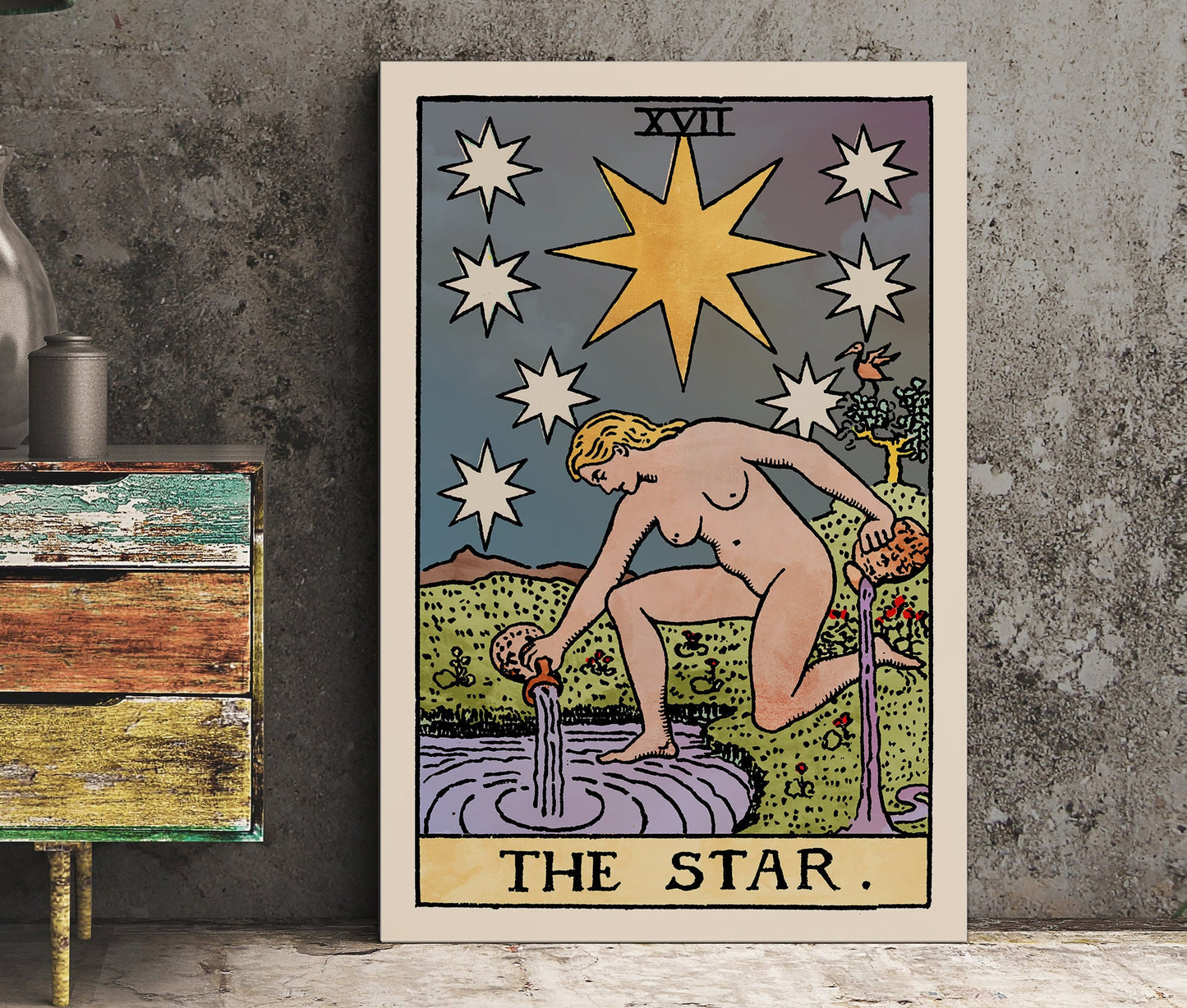 The Star - Tarot Card Print - The Star Watercolor Poster, No Frame