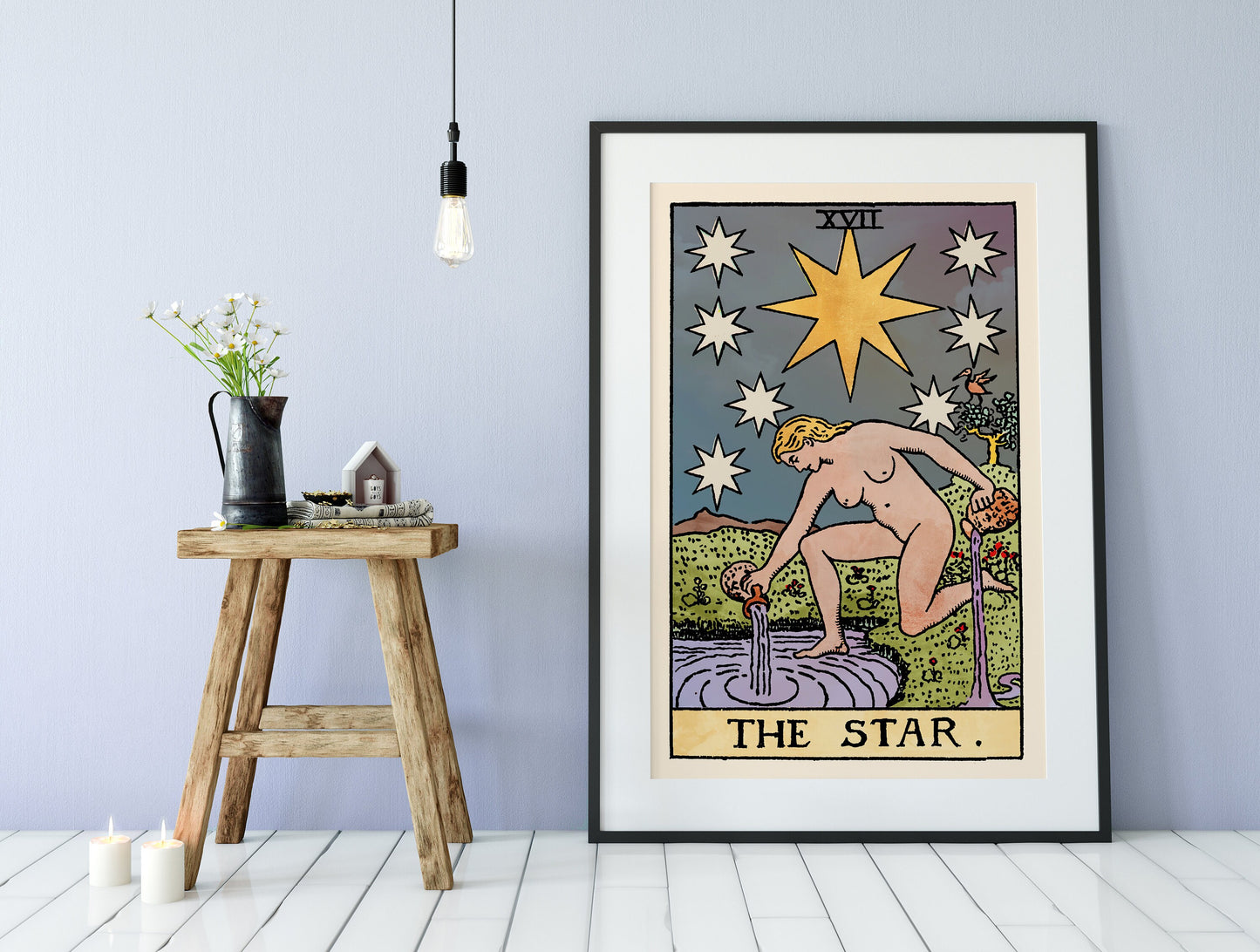 The Star - Tarot Card Print - The Star Watercolor Poster, No Frame