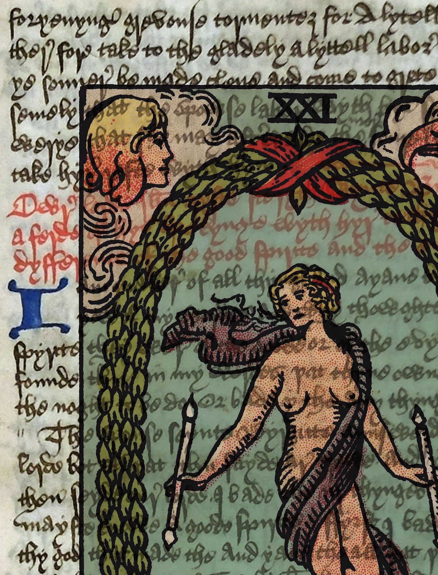 The World - Tarot Card Print - The World Card Poster On Ancient Text Rider Waite Print (No Frame)