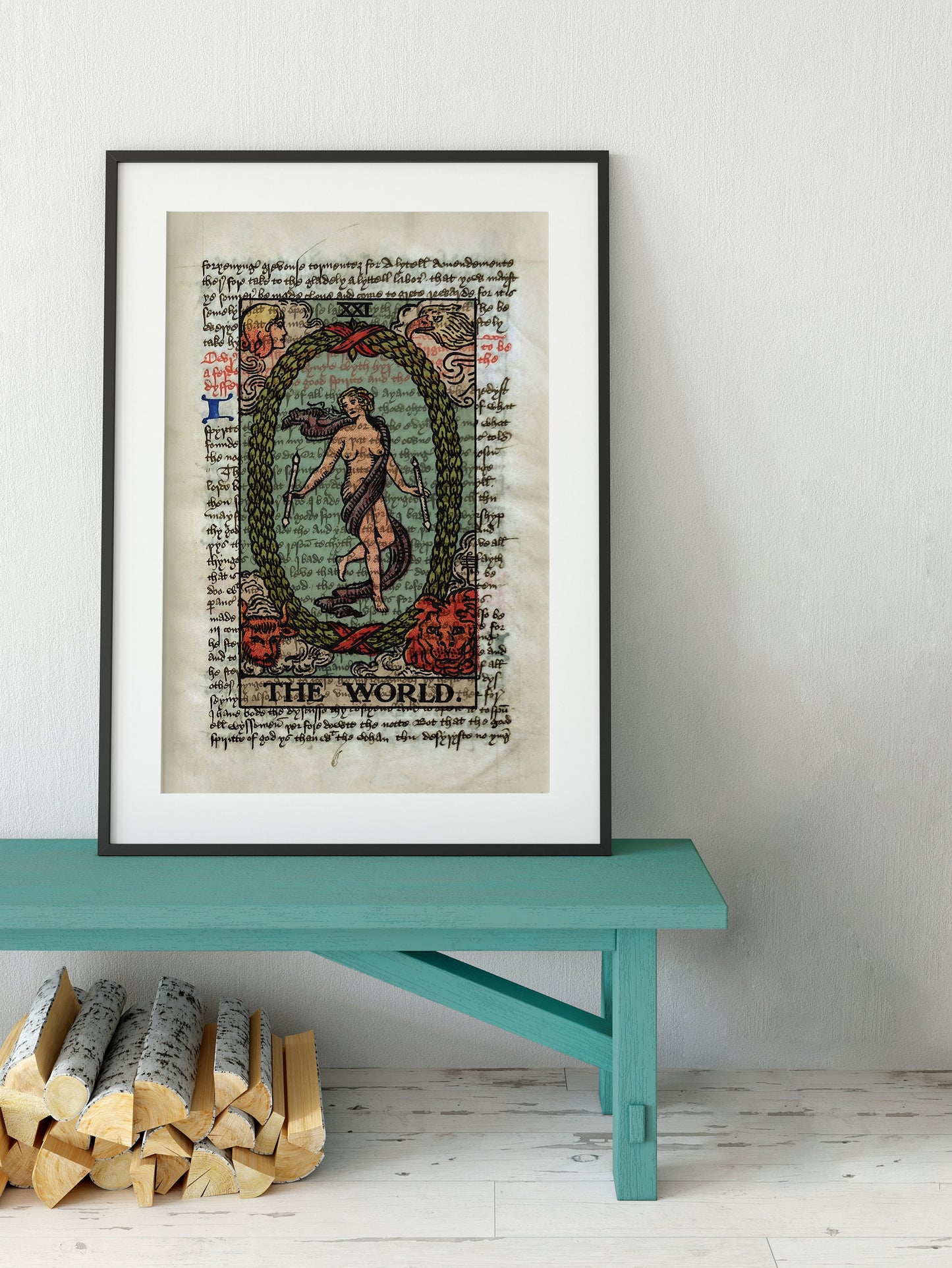 The World - Tarot Card Print - The World Card Poster On Ancient Text Rider Waite Print (No Frame)