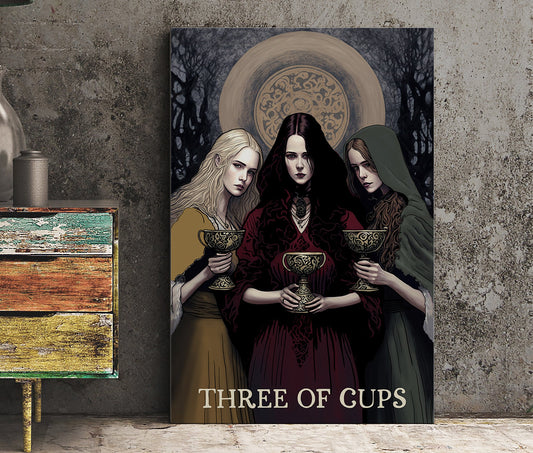 Three of Cups Poster - Wiccan Triple Goddess Tapestry - Hecate Witchy Painted Print, No Frame